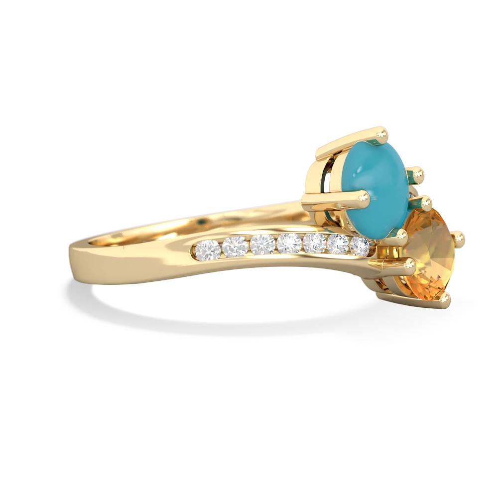 Turquoise Channel Set Two Stone 14K Yellow Gold ring R5303