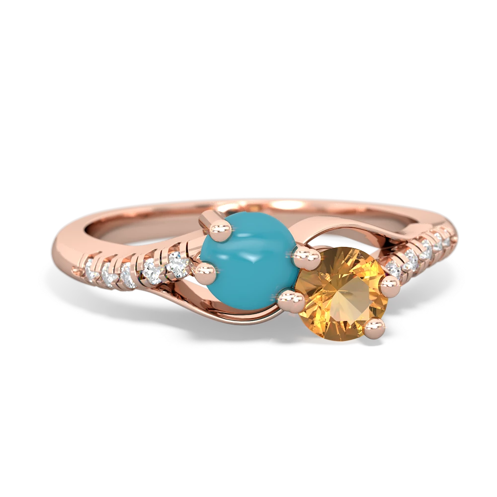 Turquoise Infinity Pave Two Stone 14K Rose Gold ring R5285