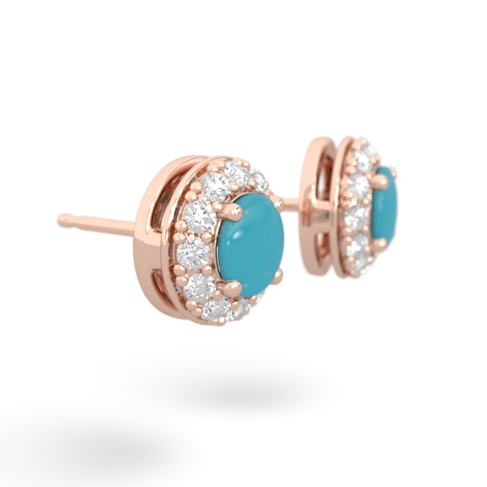 Turquoise Diamond Halo 14K Rose Gold earrings E5370