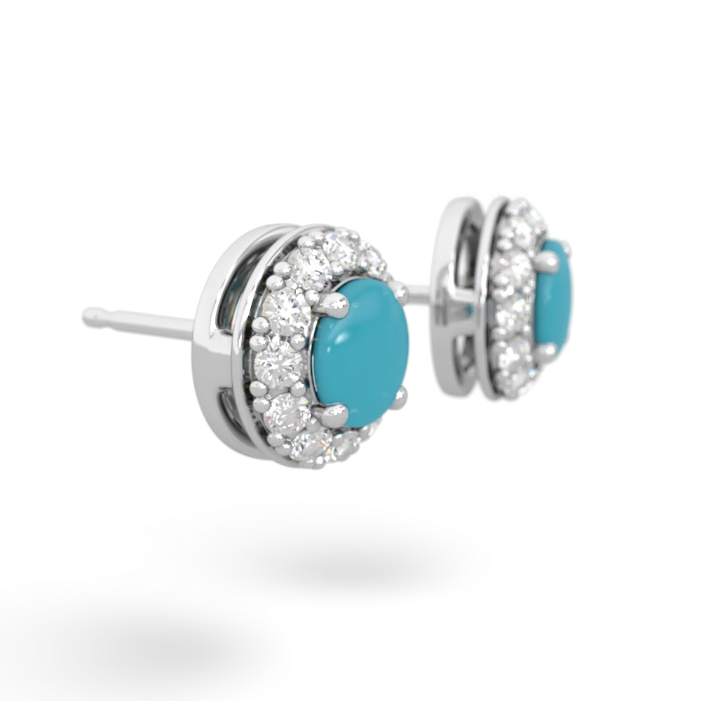 Turquoise Diamond Halo 14K White Gold earrings E5370