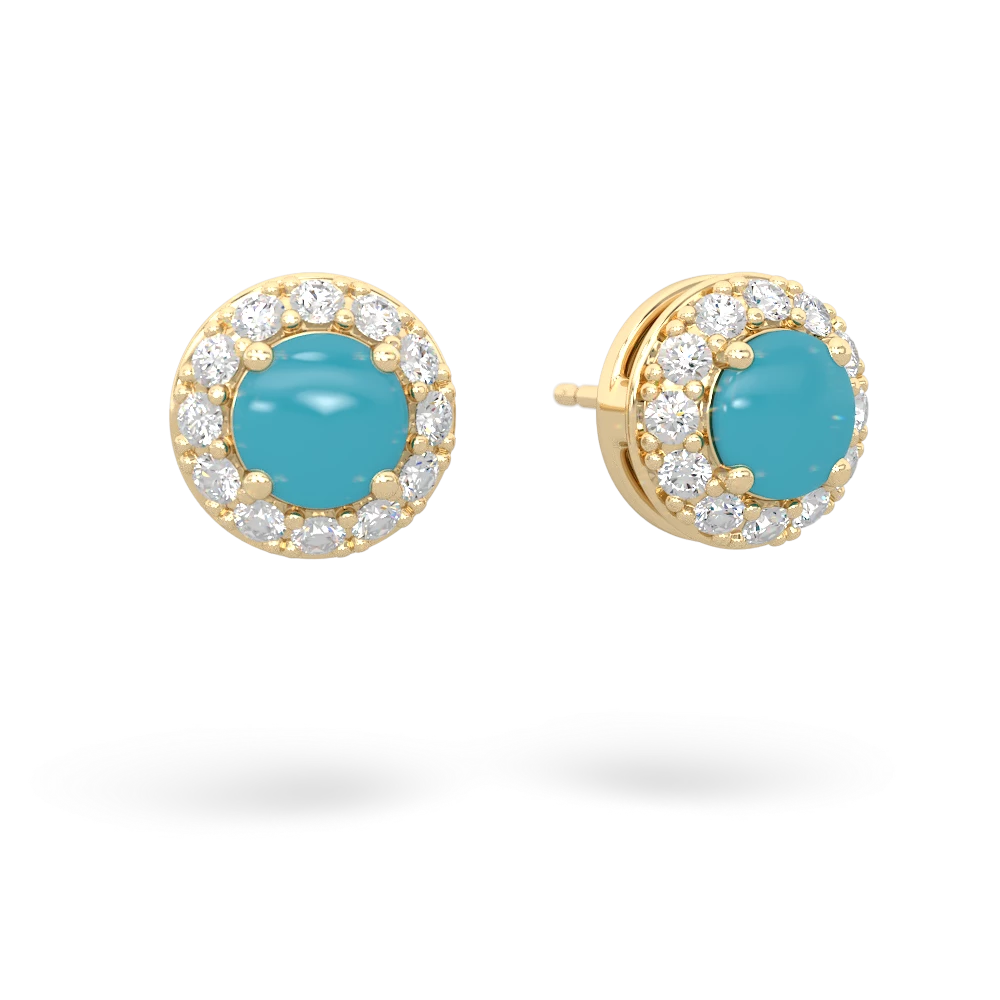 Turquoise Diamond Halo 14K Yellow Gold earrings E5370