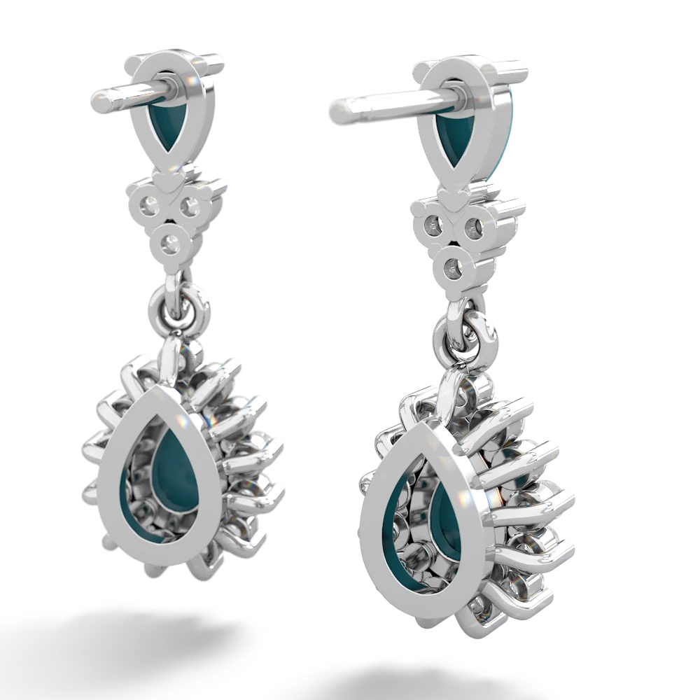 Turquoise Halo Pear Dangle 14K White Gold earrings E1882