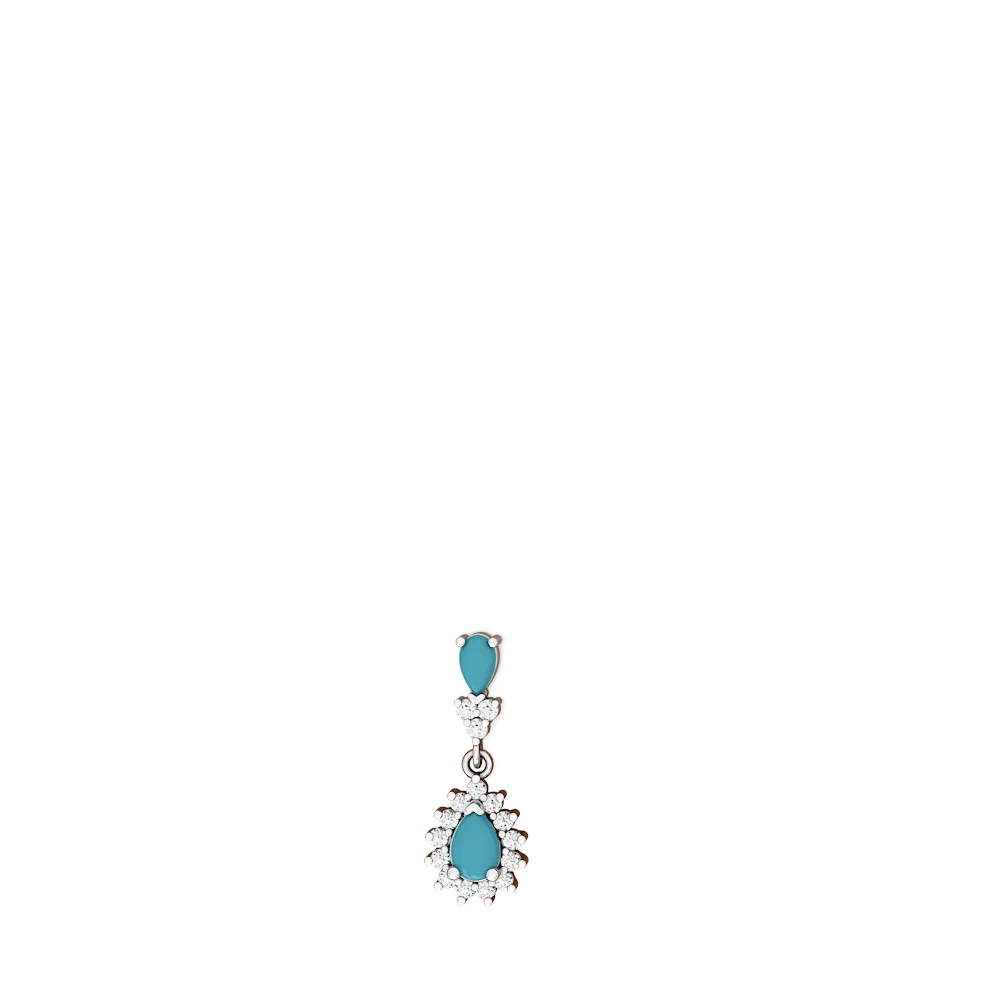 Turquoise Halo Pear Dangle 14K White Gold earrings E1882