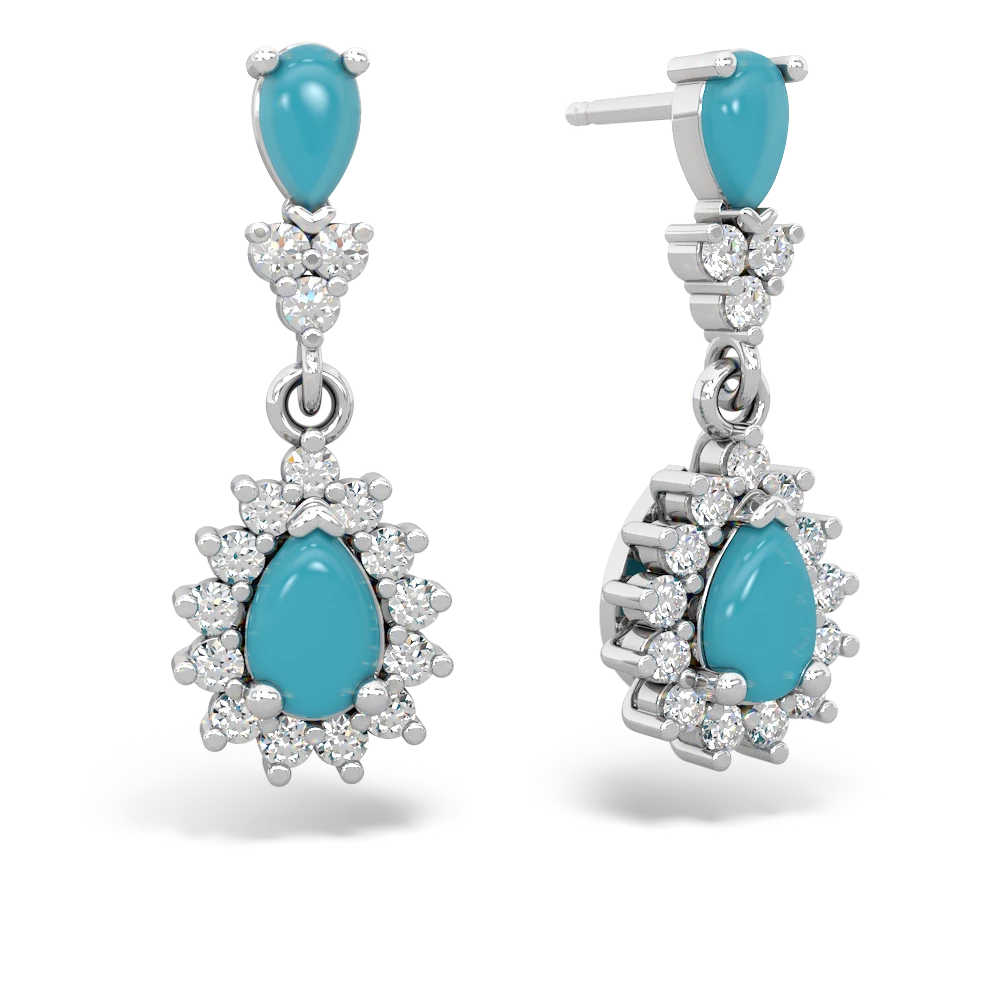 Turquoise Halo Pear Dangle earrings 14K White Gold JewelsForMe