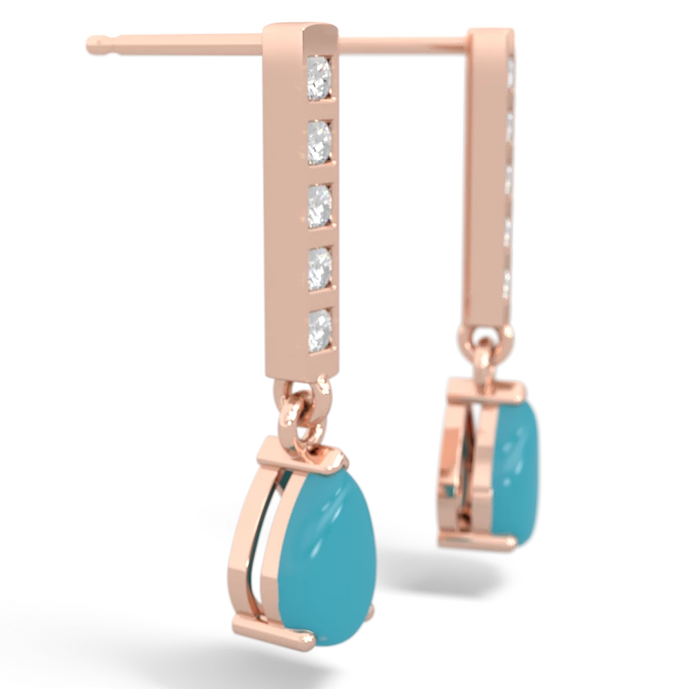 Turquoise Art Deco Diamond Drop 14K Rose Gold earrings E5324