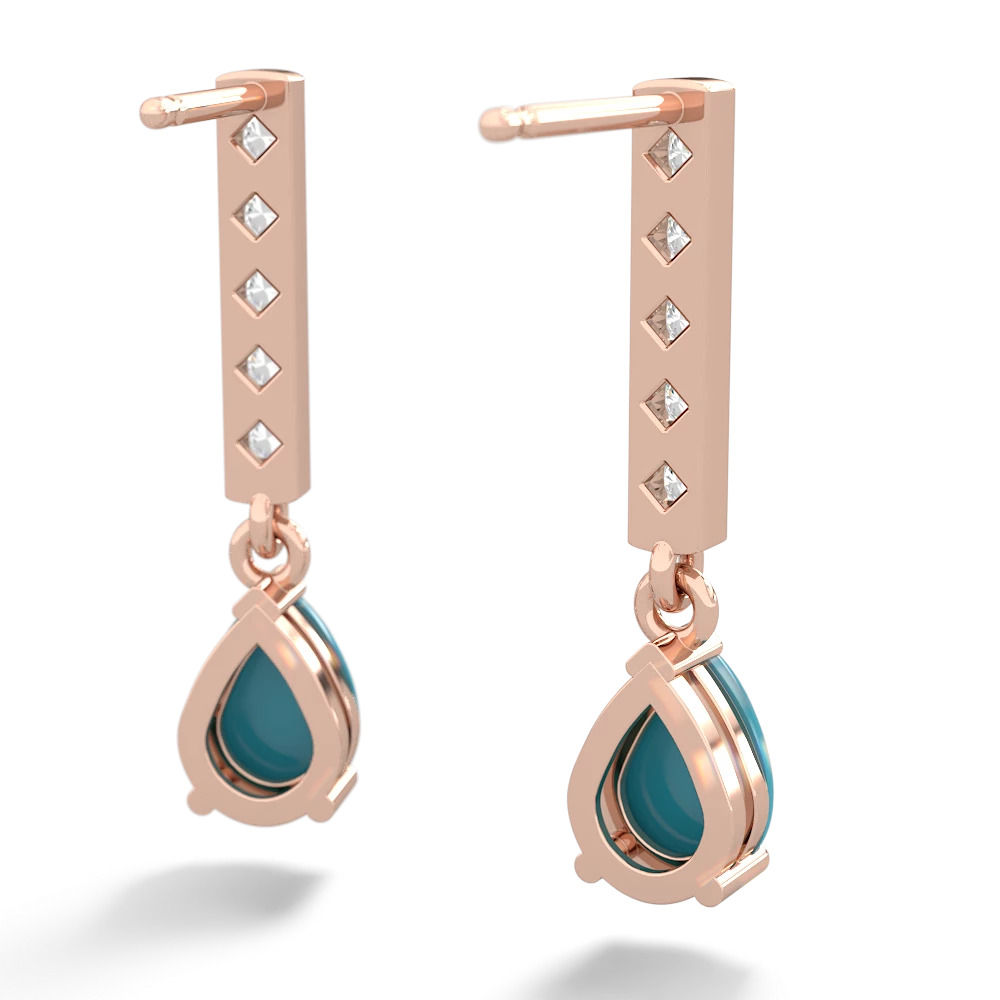 Turquoise Art Deco Diamond Drop 14K Rose Gold earrings E5324