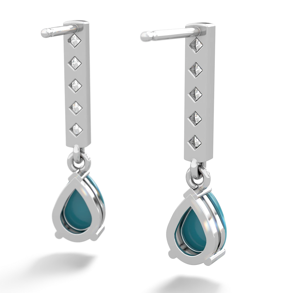 Turquoise Art Deco Diamond Drop 14K White Gold earrings E5324