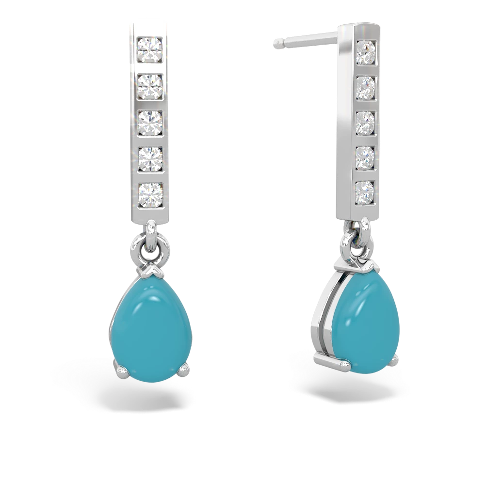 Turquoise Art Deco Diamond Drop 14K White Gold earrings E5324