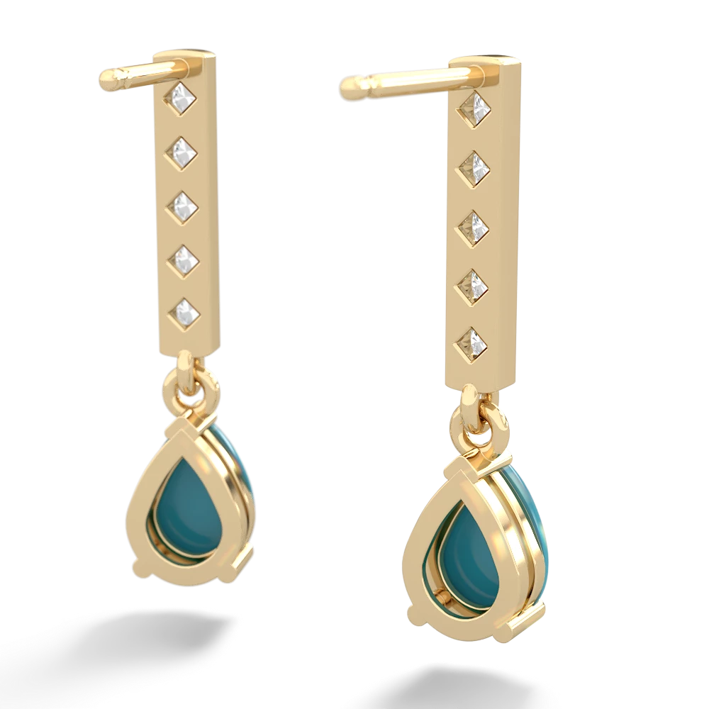 Turquoise Art Deco Diamond Drop 14K Yellow Gold earrings E5324