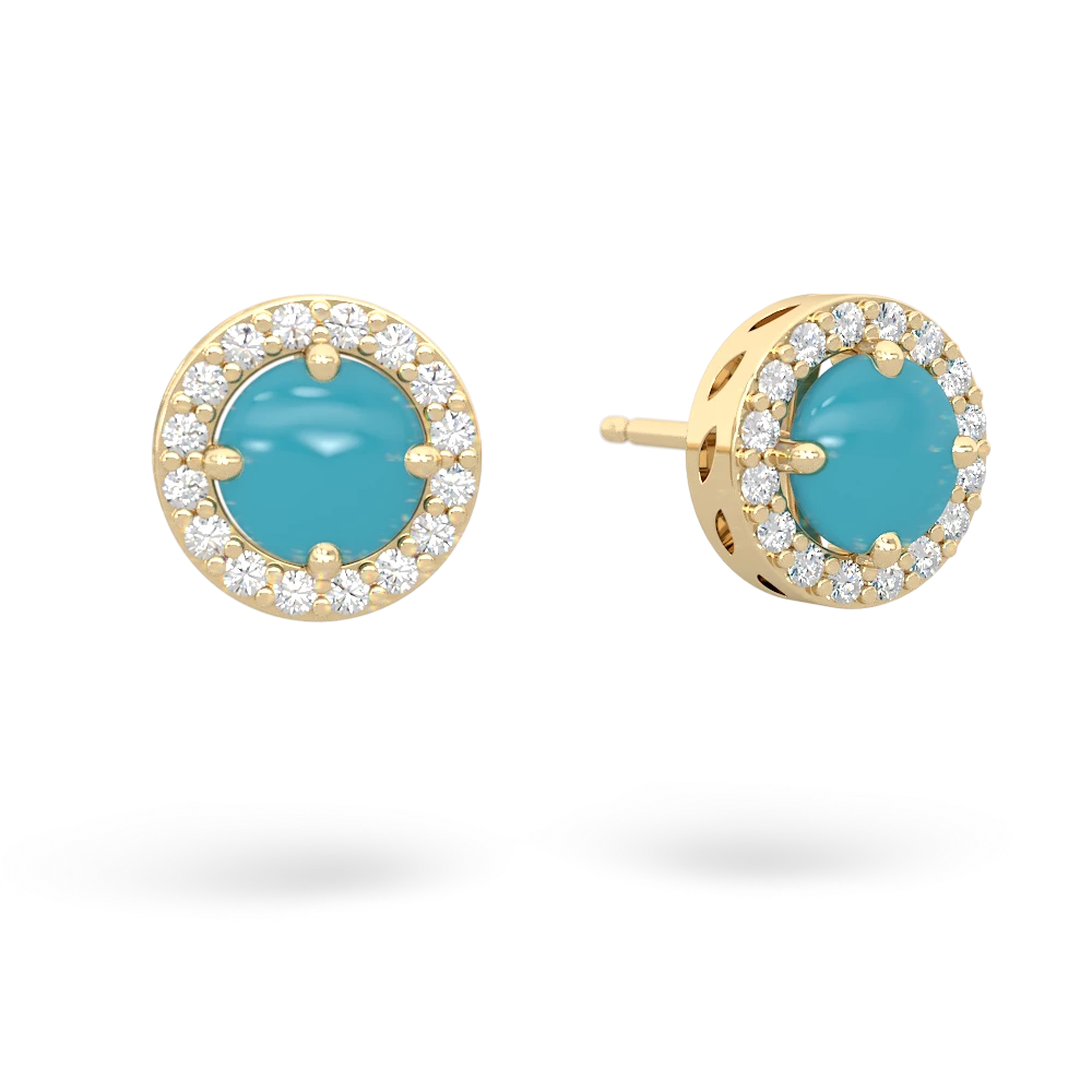Turquoise Halo earrings 14K Yellow Gold JewelsForMe