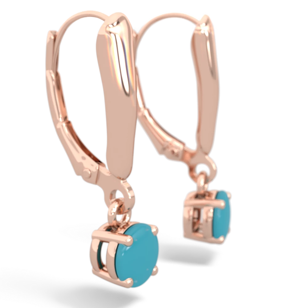 Turquoise 5Mm Round Lever Back 14K Rose Gold earrings E2785