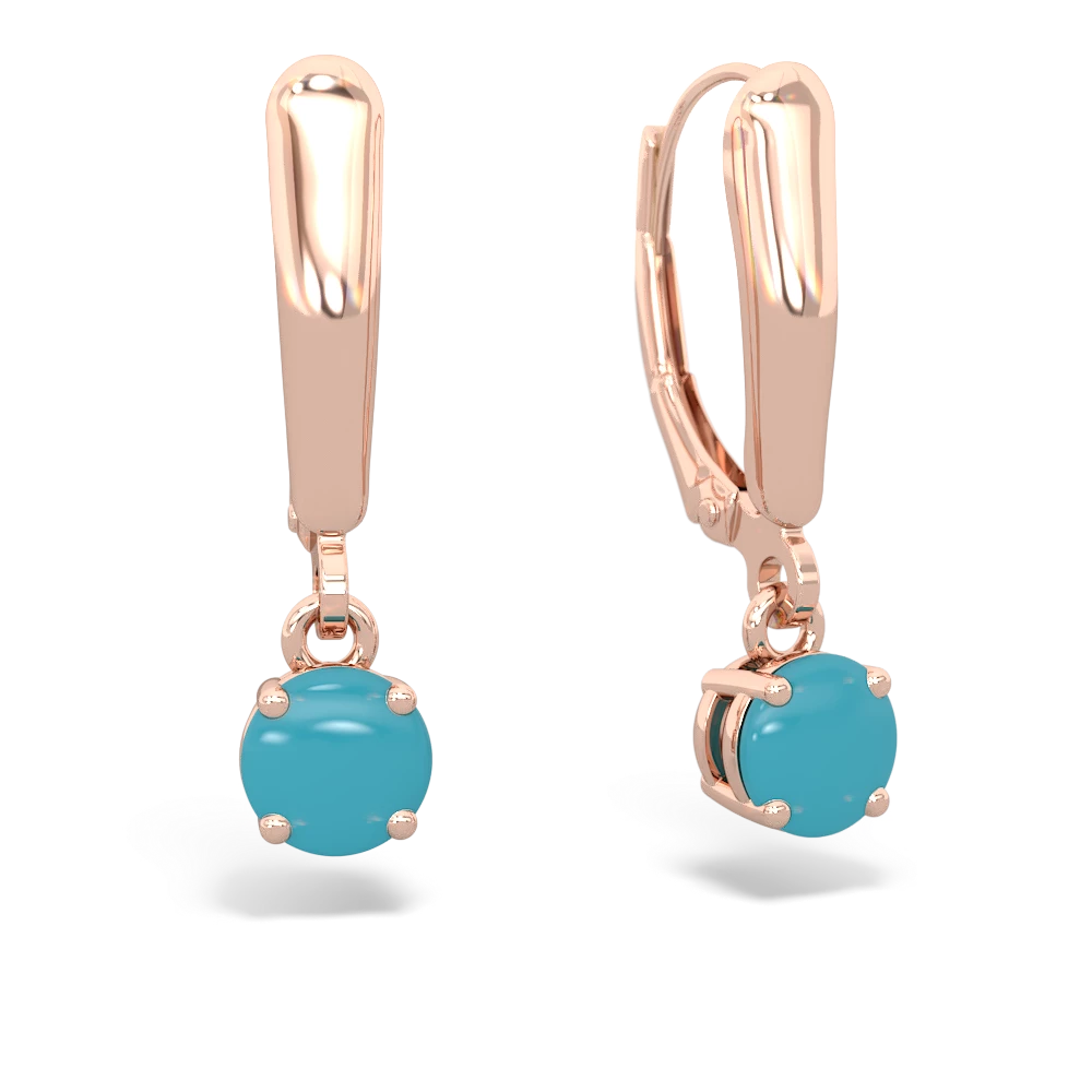 Turquoise 5Mm Round Lever Back 14K Rose Gold earrings E2785