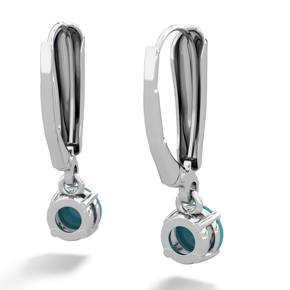 Turquoise 5Mm Round Lever Back 14K White Gold earrings E2785