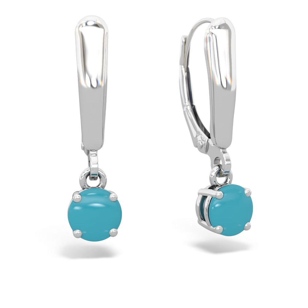 Turquoise 5Mm Round Lever Back 14K White Gold earrings E2785