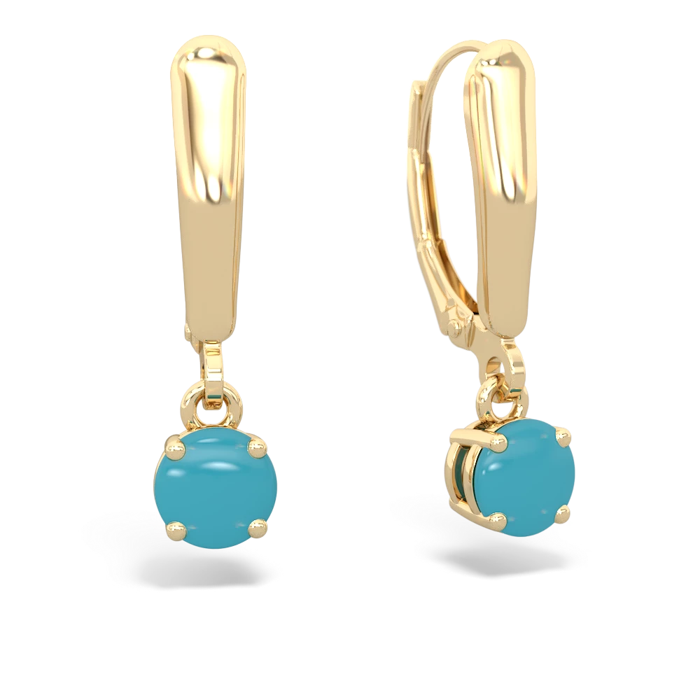 Turquoise 5Mm Round Lever Back 14K Yellow Gold earrings E2785