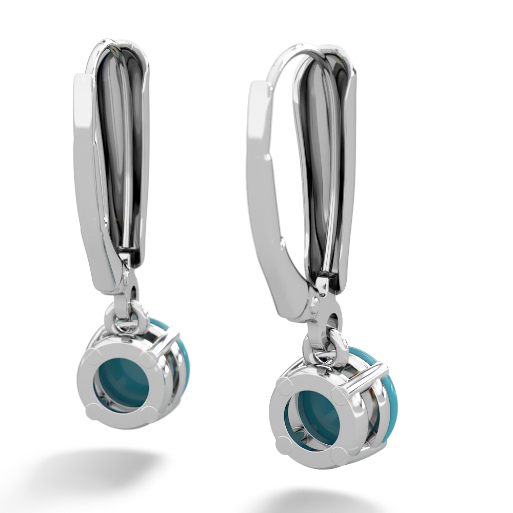 Turquoise 6Mm  Round Lever Back 14K White Gold earrings E2786