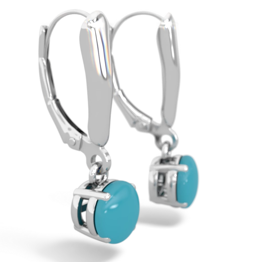 Turquoise 6Mm  Round Lever Back 14K White Gold earrings E2786