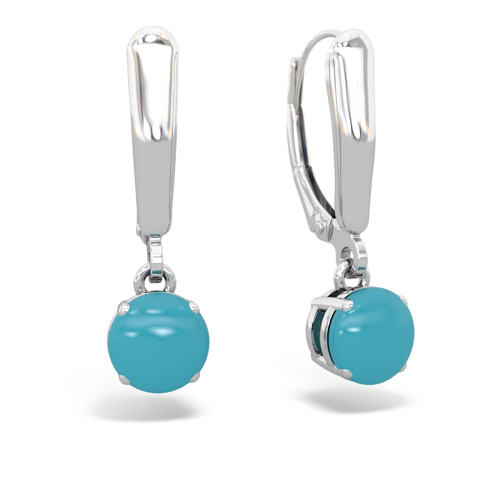 Turquoise 6Mm  Round Lever Back 14K White Gold earrings E2786