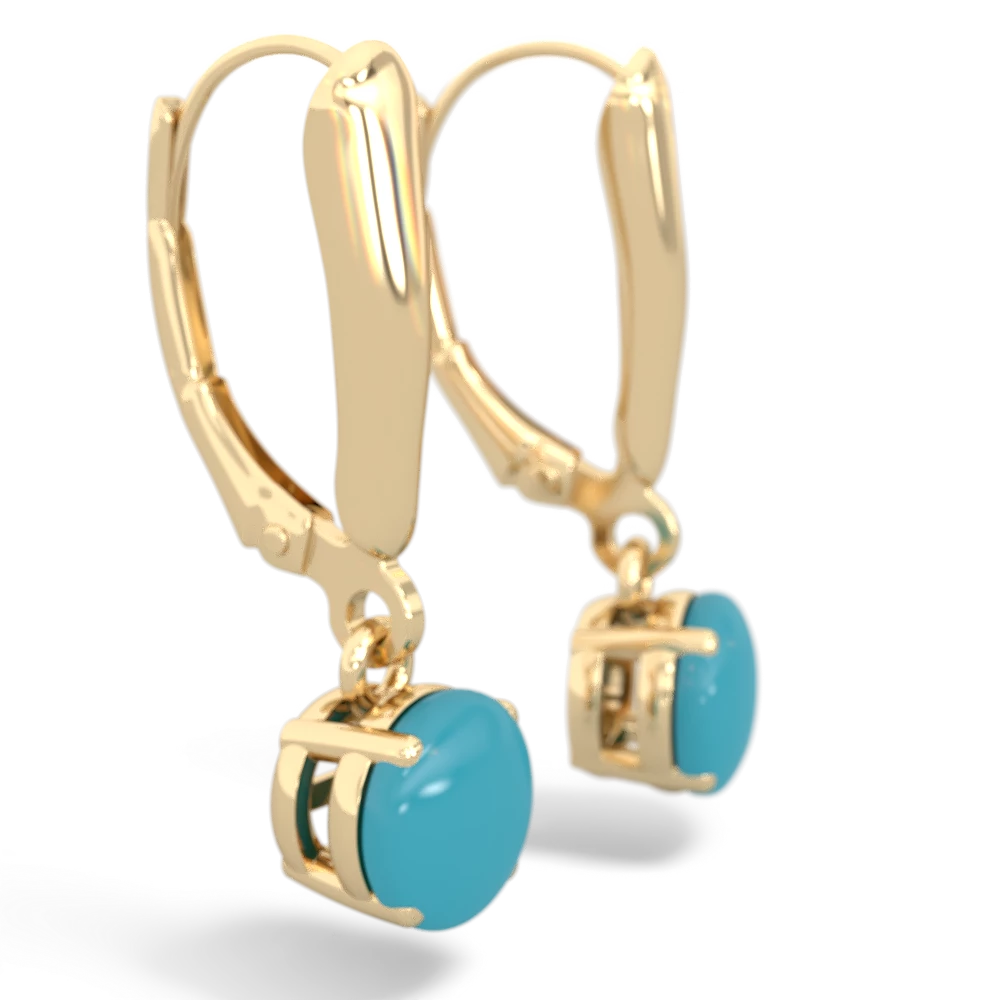 Turquoise 6Mm  Round Lever Back 14K Yellow Gold earrings E2786