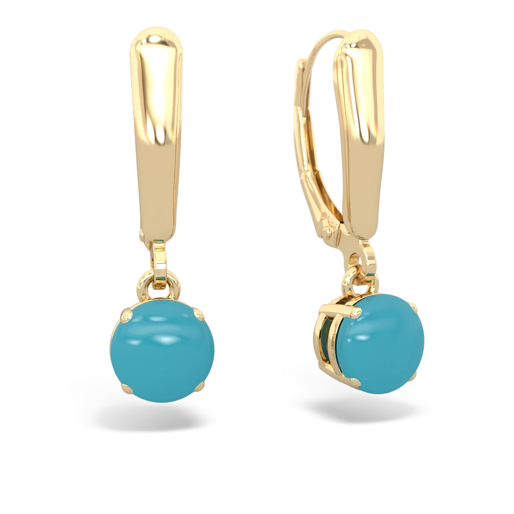 Turquoise 6Mm  Round Lever Back 14K Yellow Gold earrings E2786
