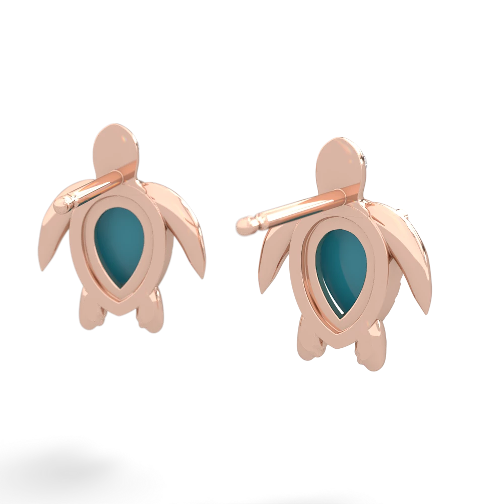 Turquoise Baby Sea Turtle 14K Rose Gold earrings E5241