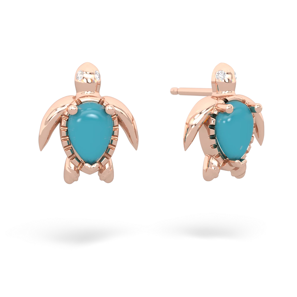 Turquoise Baby Sea Turtle 14K Rose Gold earrings E5241