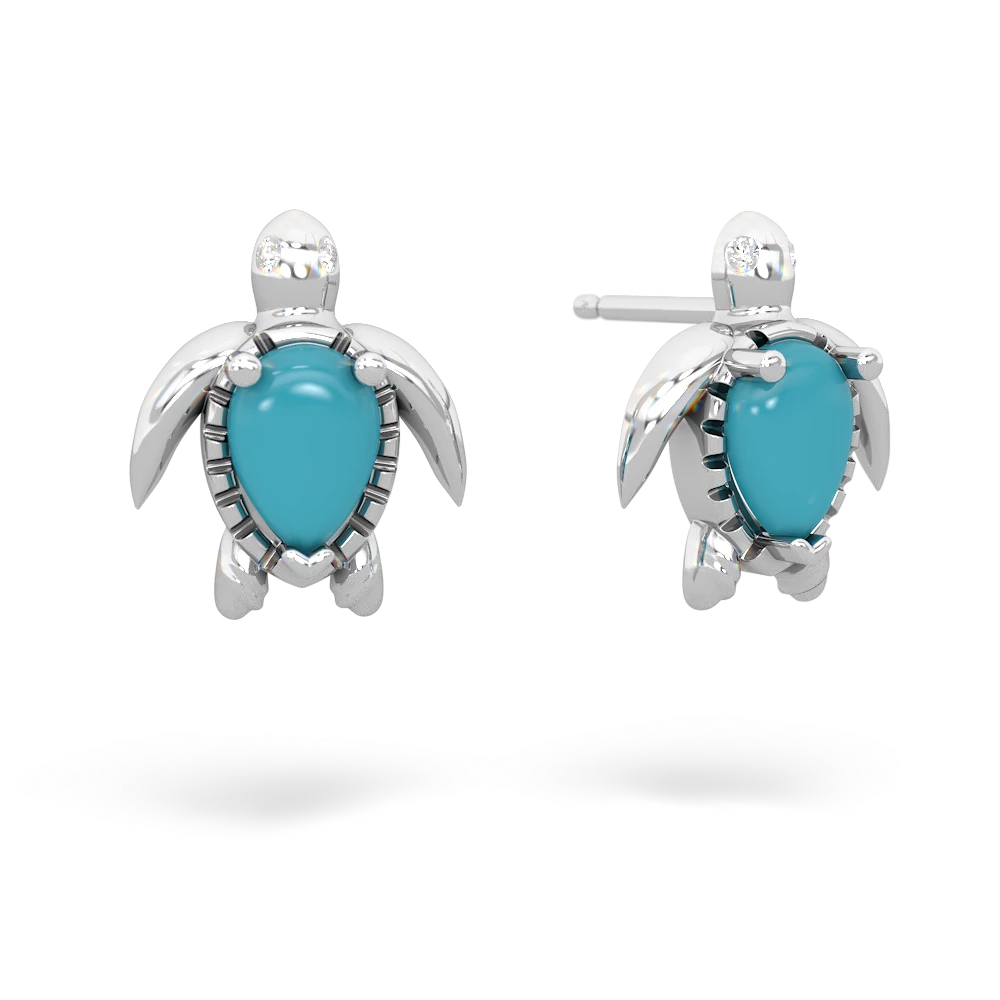 Turquoise Baby Sea Turtle 14K White Gold earrings E5241