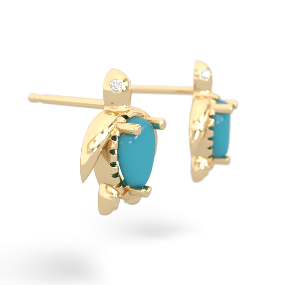 Turquoise Baby Sea Turtle 14K Yellow Gold earrings E5241