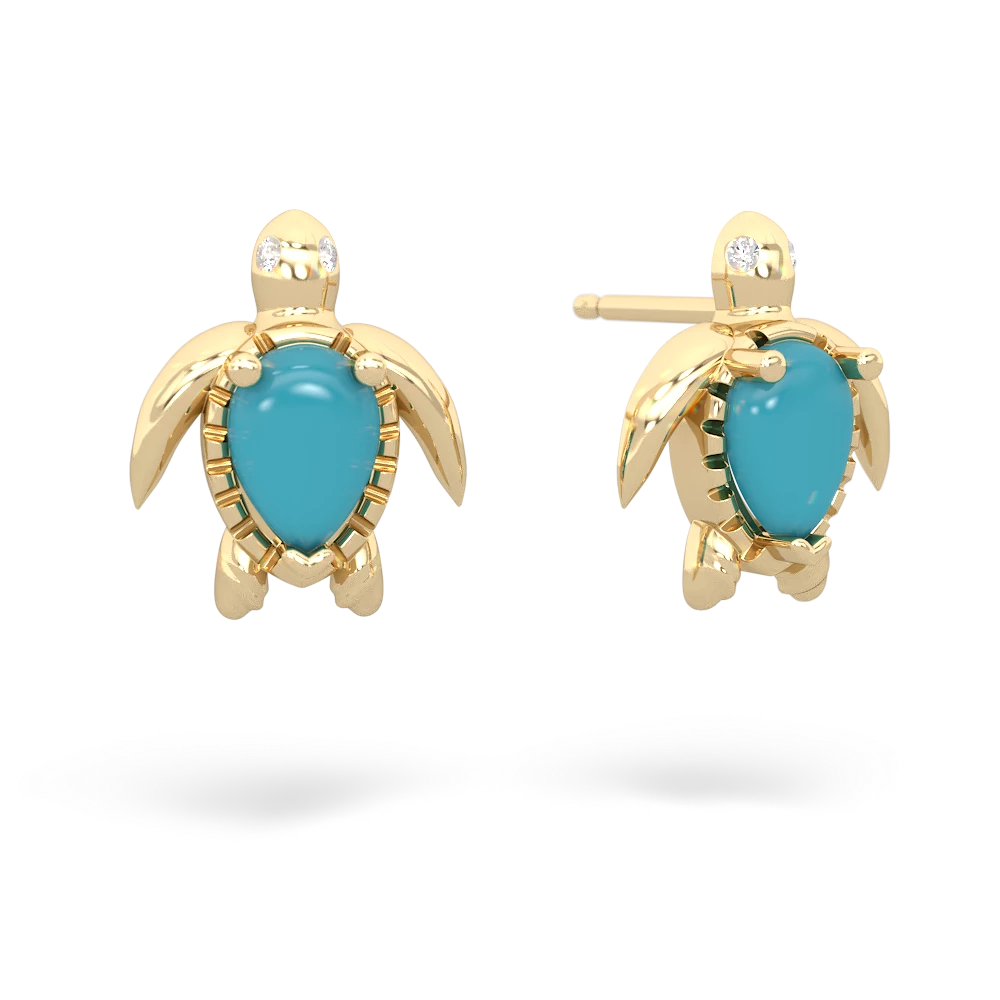 Turquoise Baby Sea Turtle 14K Yellow Gold earrings E5241
