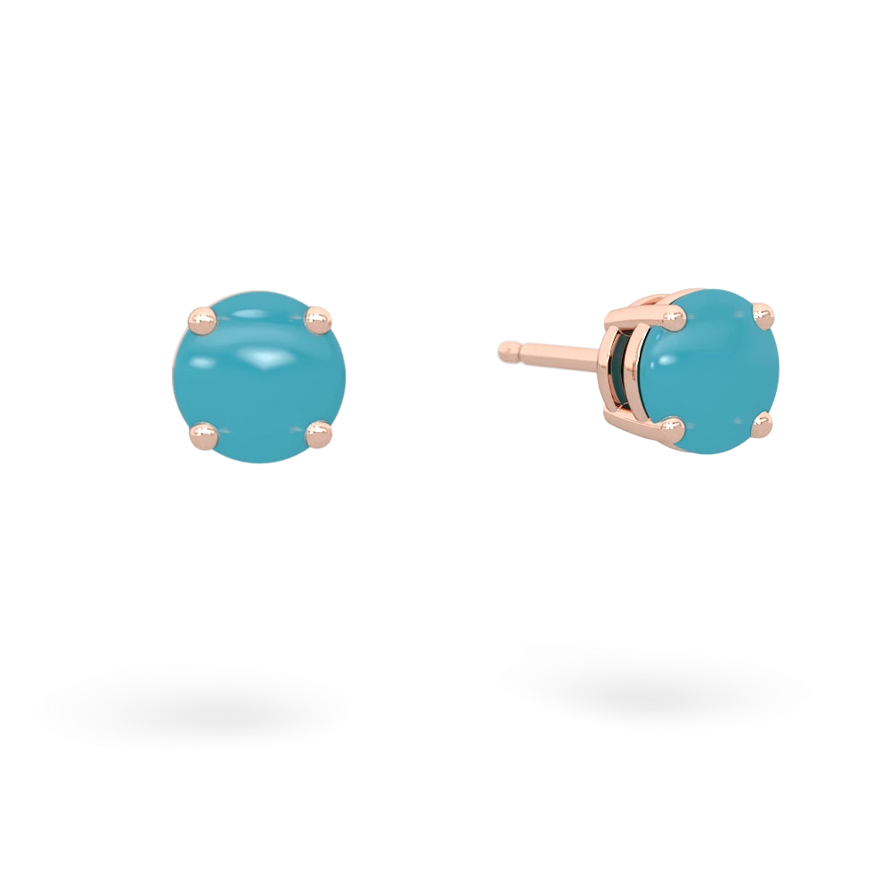 Turquoise 5Mm Round Stud 14K Rose Gold earrings E1785