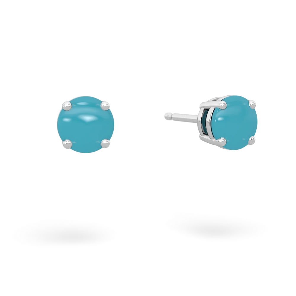 Turquoise 5Mm Round Stud 14K White Gold earrings E1785