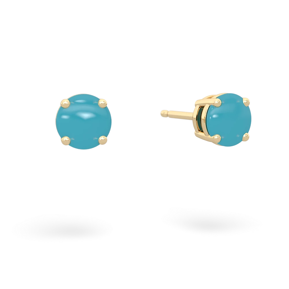 Turquoise 5Mm Round Stud 14K Yellow Gold earrings E1785
