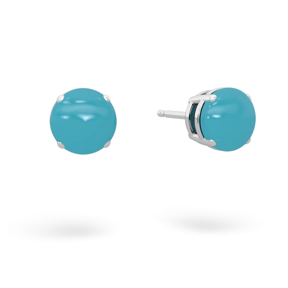 Turquoise 6Mm Round Stud 14K White Gold earrings E1786