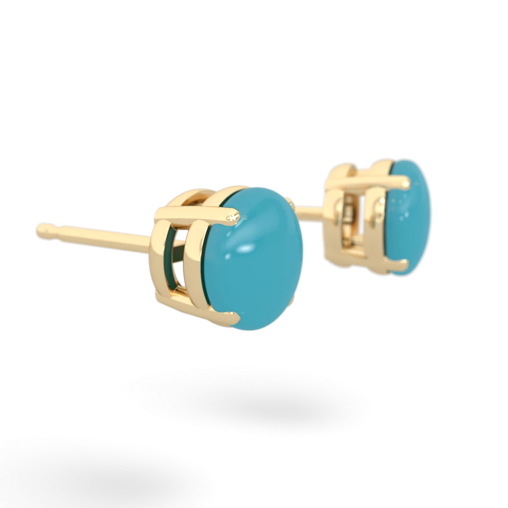 Turquoise 6Mm Round Stud 14K Yellow Gold earrings E1786