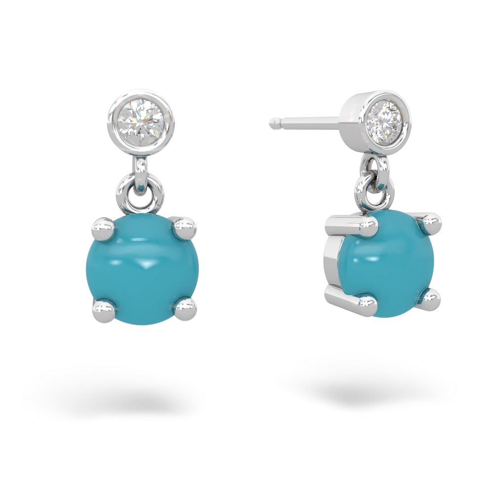 Turquoise Diamond Drop 6Mm Round 14K White Gold earrings E1986