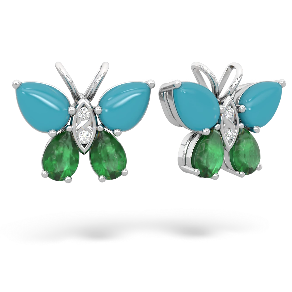 Turquoise Butterfly 14K White Gold earrings E2215