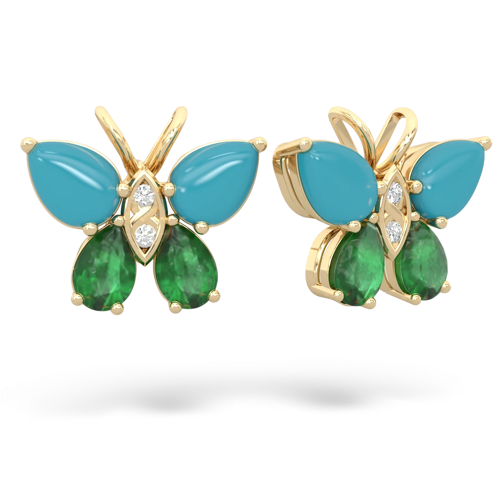 Turquoise Butterfly 14K Yellow Gold earrings E2215