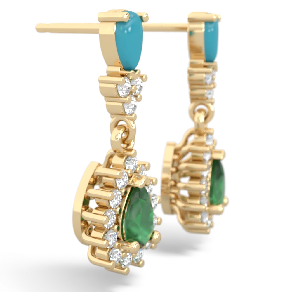 Turquoise Halo Pear Dangle 14K Yellow Gold earrings E1882