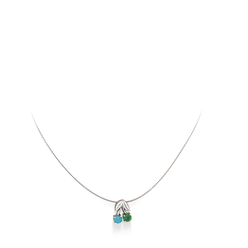 Turquoise Sweet Cherries 14K White Gold pendant P7001