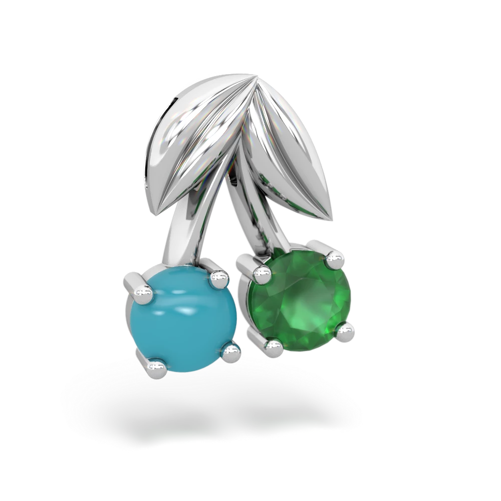 Turquoise Sweet Cherries 14K White Gold pendant P7001