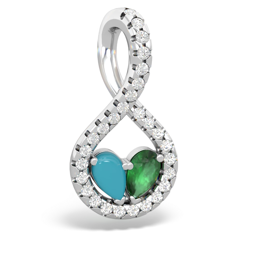 Turquoise Pave Twist 'One Heart' 14K White Gold pendant P5360