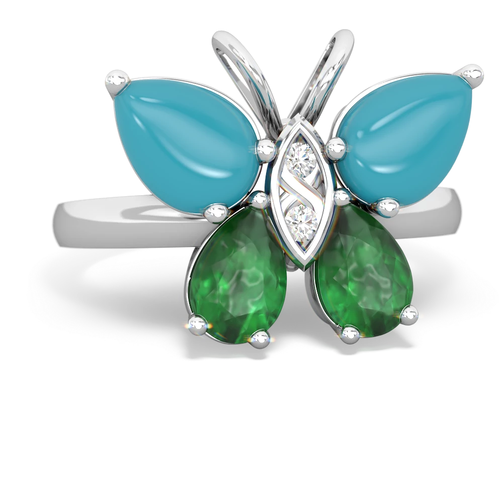 Turquoise Butterfly 14K White Gold ring R2215