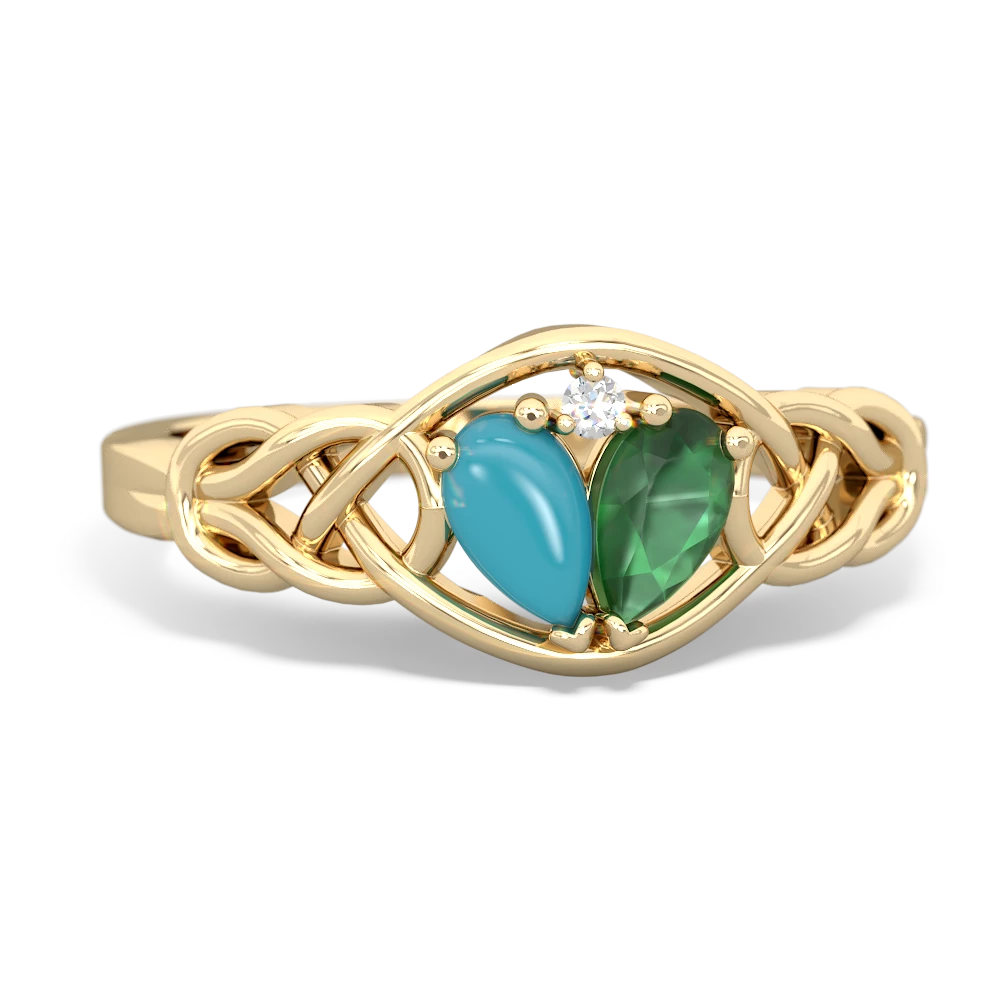 Turquoise Celtic Love Knot 14K Yellow Gold ring R5420