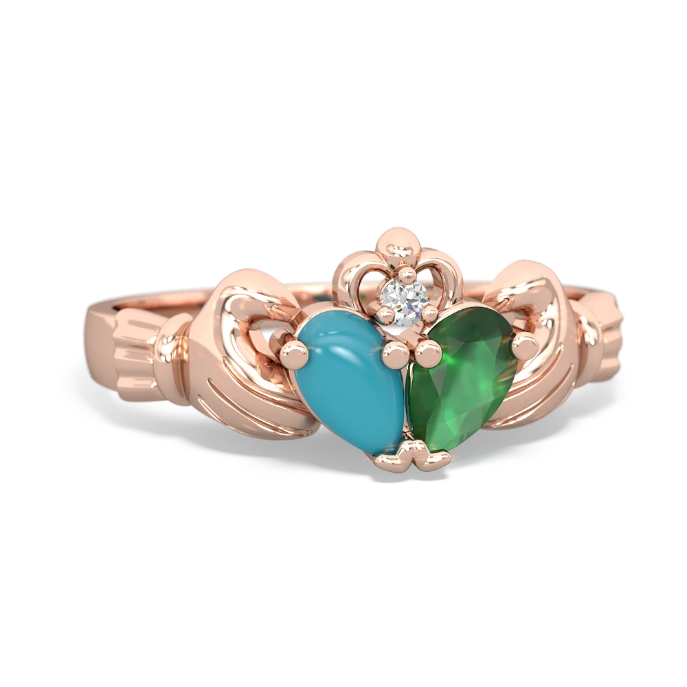 Turquoise 'Our Heart' Claddagh 14K Rose Gold ring R2388