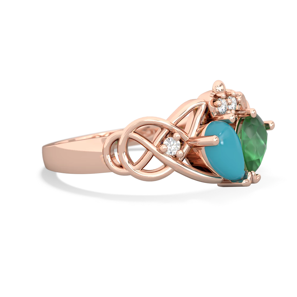 Turquoise 'One Heart' Celtic Knot Claddagh 14K Rose Gold ring R5322