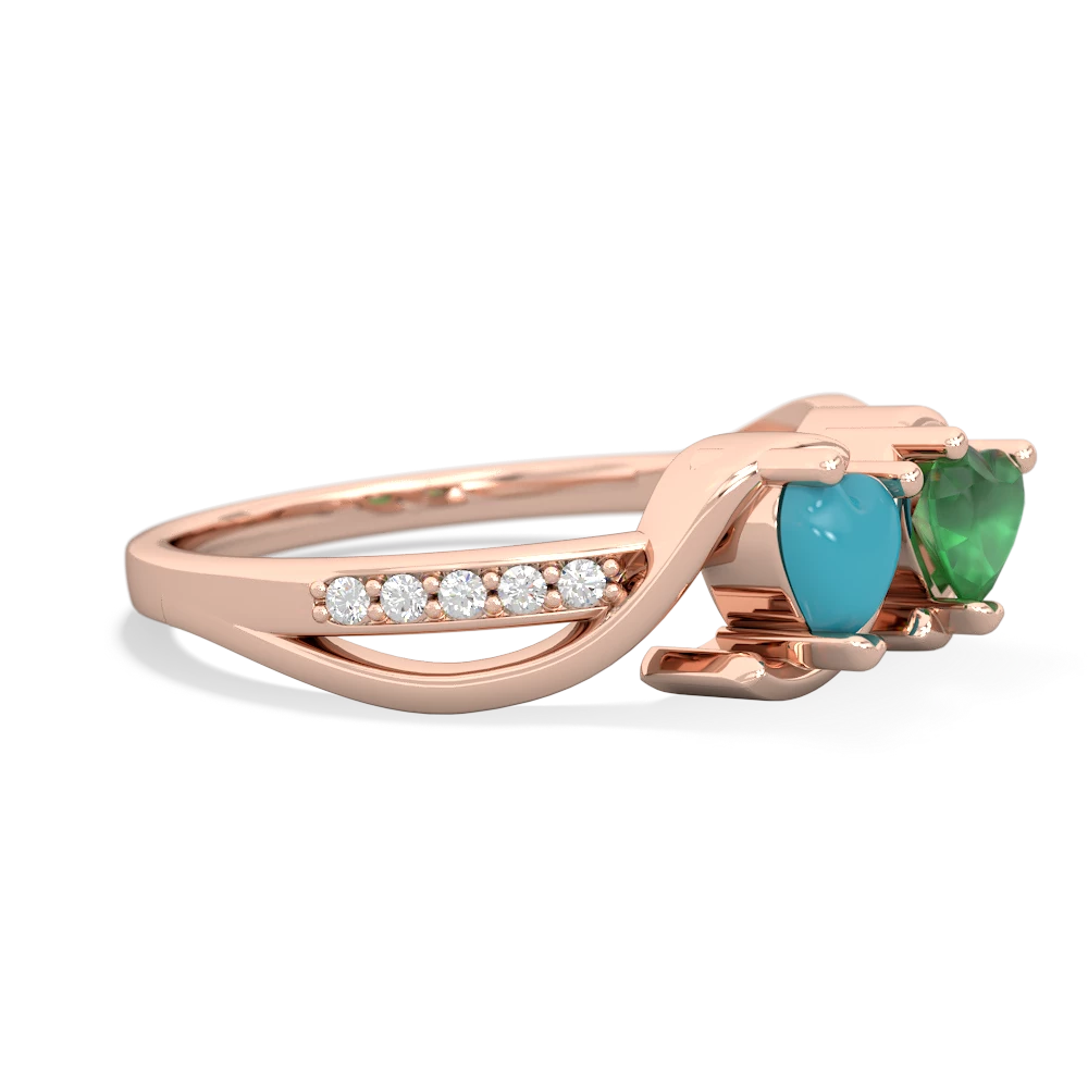 Turquoise Side By Side 14K Rose Gold ring R3090