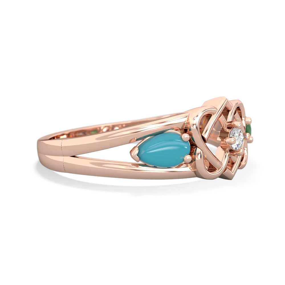 Turquoise Hearts Intertwined 14K Rose Gold ring R5880