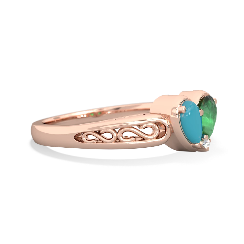 Turquoise Filligree 'One Heart' 14K Rose Gold ring R5070