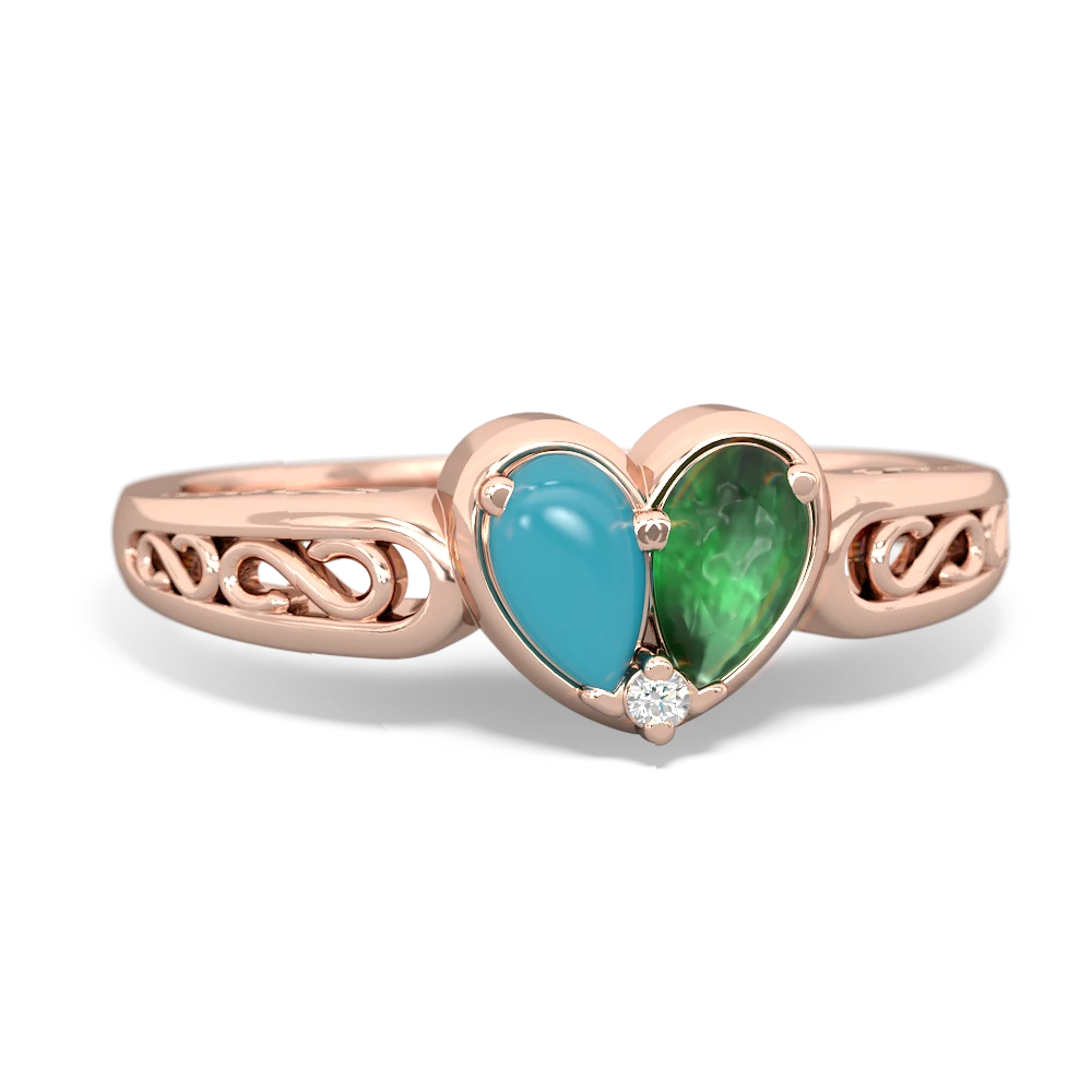 Turquoise Filligree 'One Heart' 14K Rose Gold ring R5070