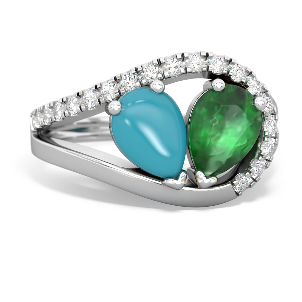 Turquoise Nestled Heart Keepsake 14K White Gold ring R5650